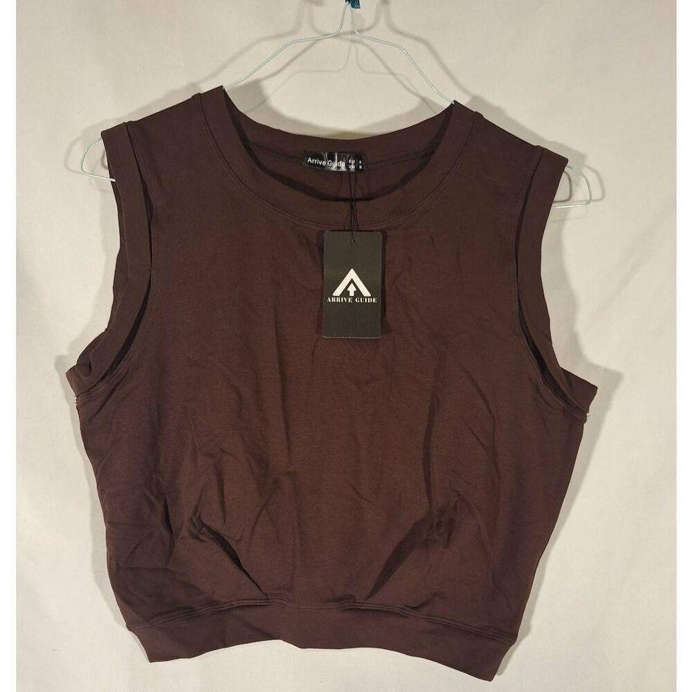 Arrive Guide Ladies Sleeveless Muscle Crop Top Brown Size Medium NEW‎